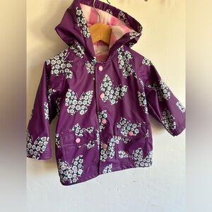 18-24M Purple Hooded Rain Jacket Blue Floral Butterfly Pattern Little Baby Girls